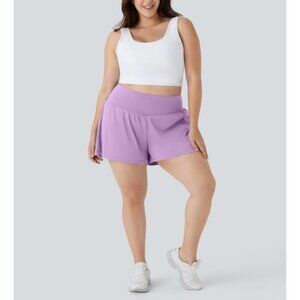 Halara Super High Waisted Yoga Shorts Sz 2XL Long Womens Purple Back Pocket & Si